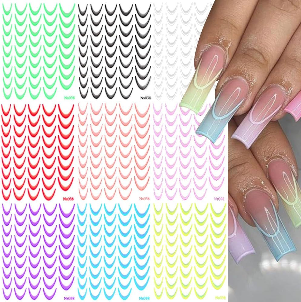 9 kleuren franse nagelstickers franse nagelstickers zelfklevende nagelfolie franse nagels gradiënt stickers franse tip nagelstickers nail art nail design stickers nagel accessoires