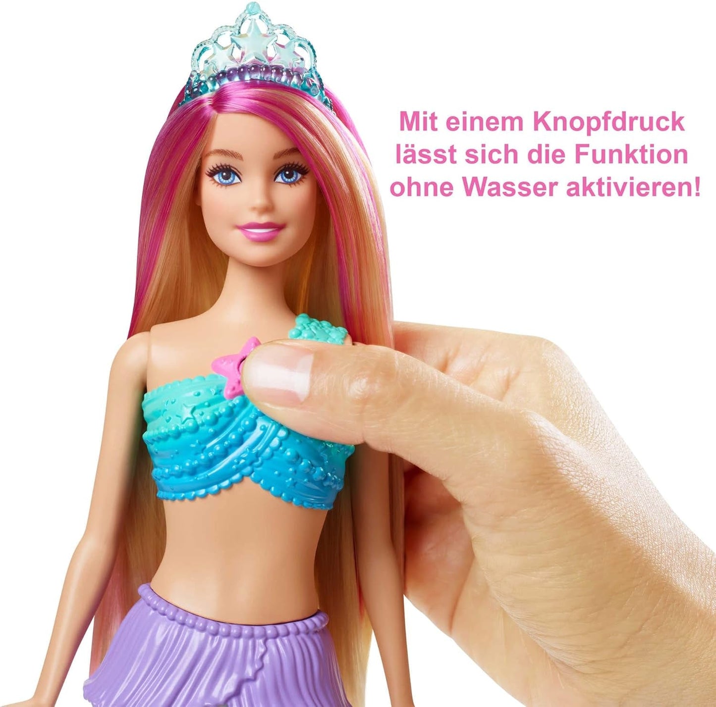 Barbie Dreamtopia Magic Light zeemeerminpop met blond haar, Barbiepop met zeemeerminstaart, geschikt als cadeau voor kinderen vanaf 3 jaar, HDJ36