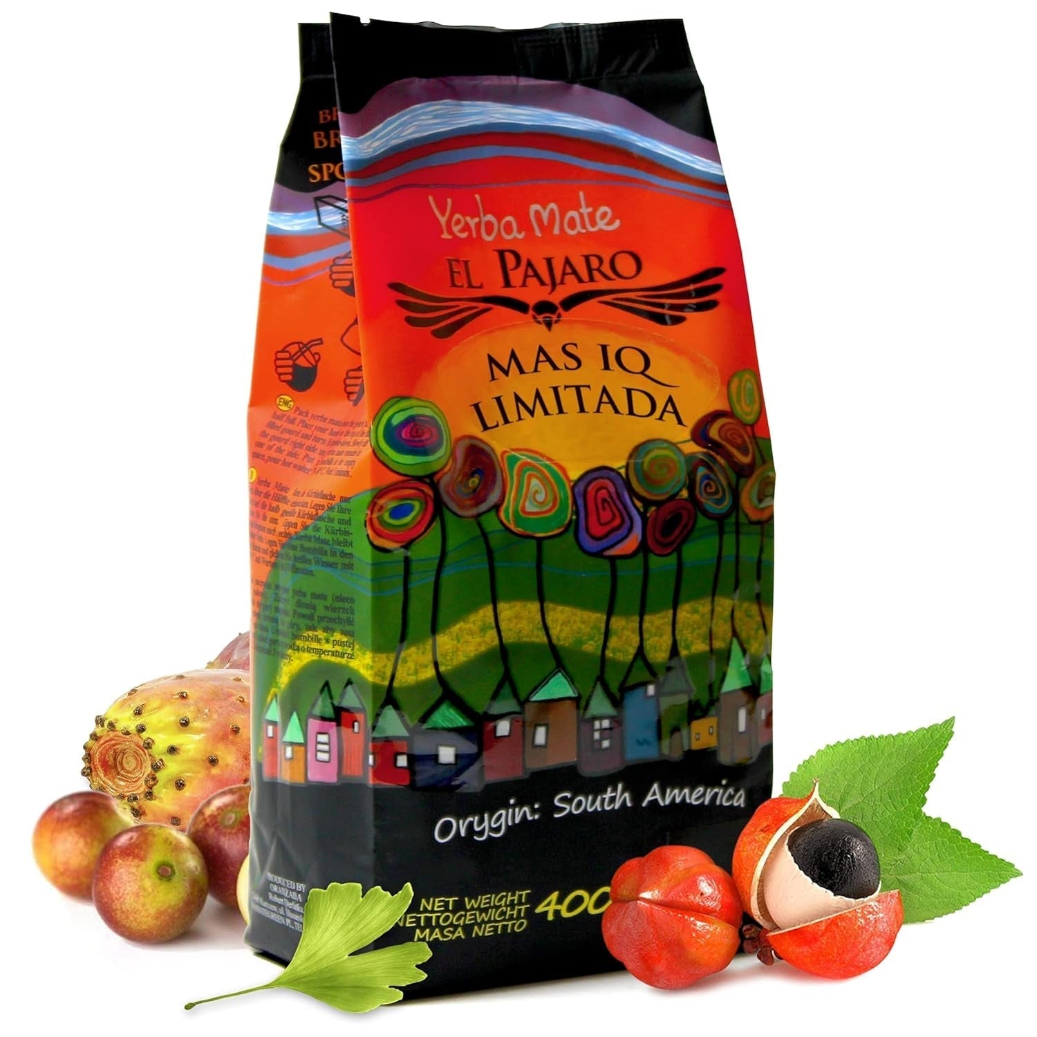 El Pajaro Mas IQ Beperkt 400 g | Sterke Paraguayaanse mate thee | Met bladeren, twijgen en stof | Met ginkgo biloba, guarana, camu camu, bacopa monnieri, cactus