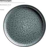 MÄSER 934110 Filippa serie, Keramisch servies voor 4 personen, Modern gecombineerd servies met 16-delig; Borden, schalen en kopjes met reactief glazuur in groen en zwart, Steengoed, Groen