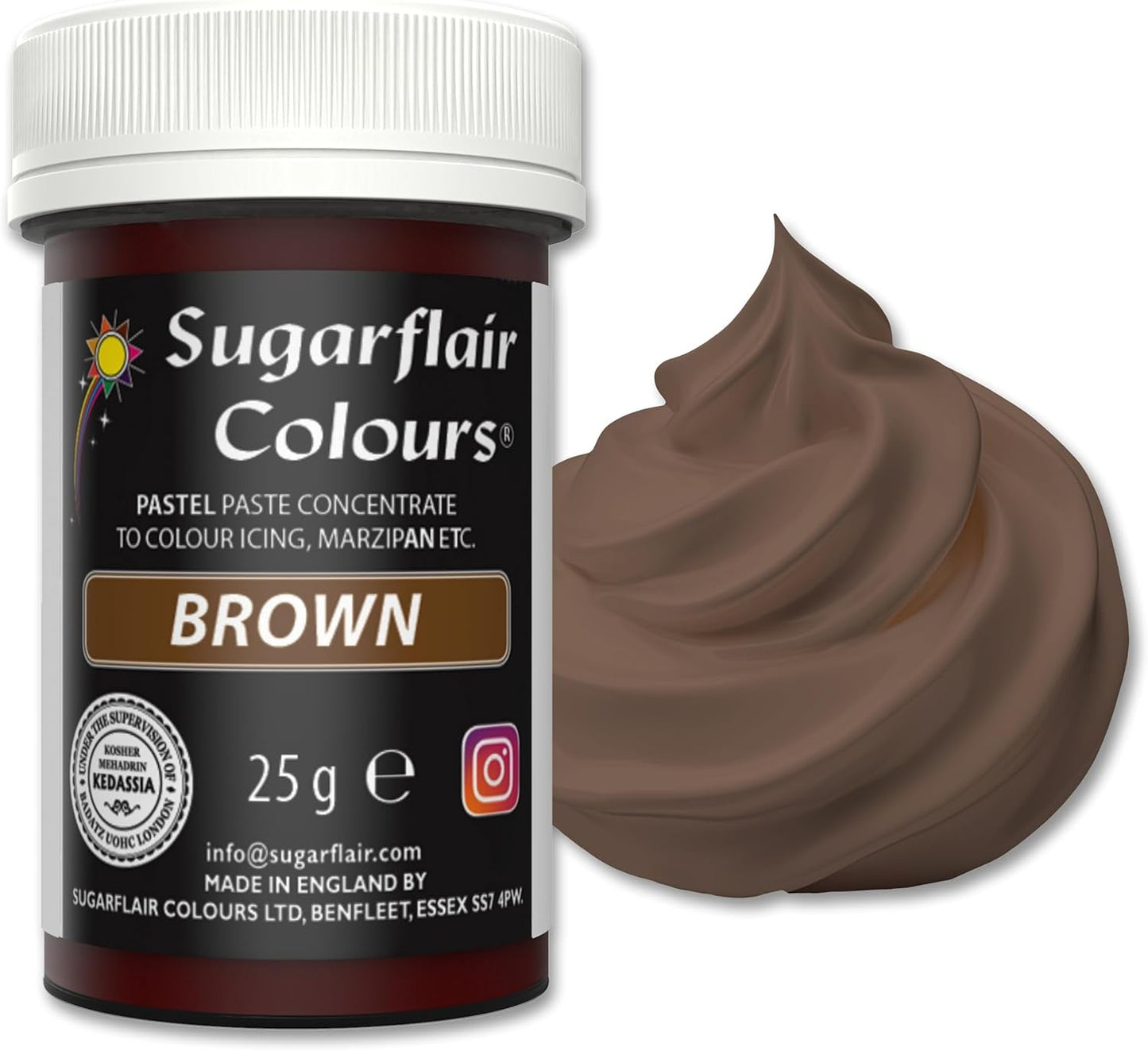 Sugarflair bruine kleurstofpasta, hooggeconcentreerde pastelkleurstof voor botercrème, fondant, royal icing, taartdecoraties en meer! Levendige voedselkleuring! - 25 gram
