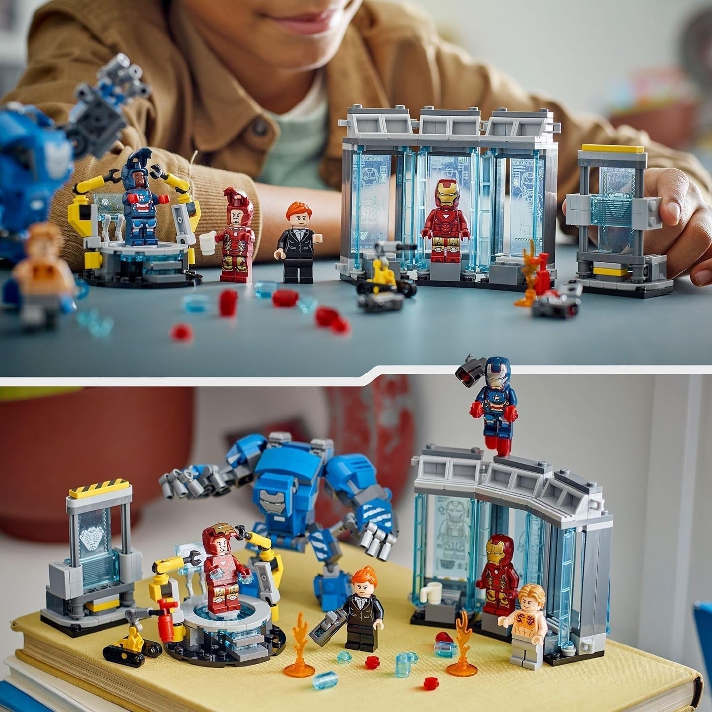 LEGO Marvel Iron Man's Laboratory: Hall of Armor - Superheldenspeelgoed met een mecha-figuur, 5 minifiguren waaronder Aldrich Killian - Avengers-cadeau voor jongens en meisjes vanaf 8 jaar 76315 Bouwsets Beuche in LEGO-Store