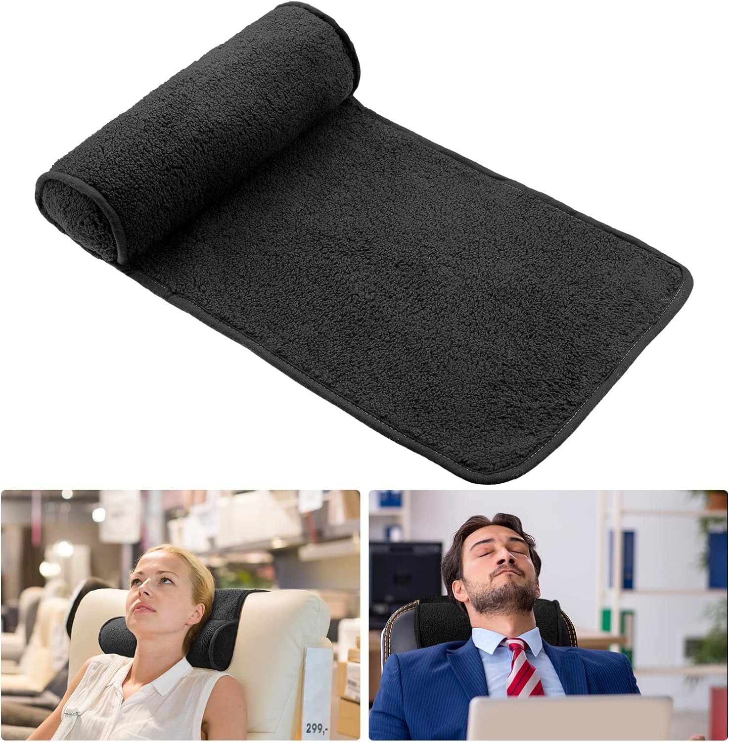 Chaise Lounge Nekkussen Hoofdkussen Pluche Verstelbaar Kussen Nekrol Antislip Fleece Sofa Nek Hoofdsteun Kussen voor Reizen Thuis Chaise Lounge Sofa Fauteuil (Zwart)