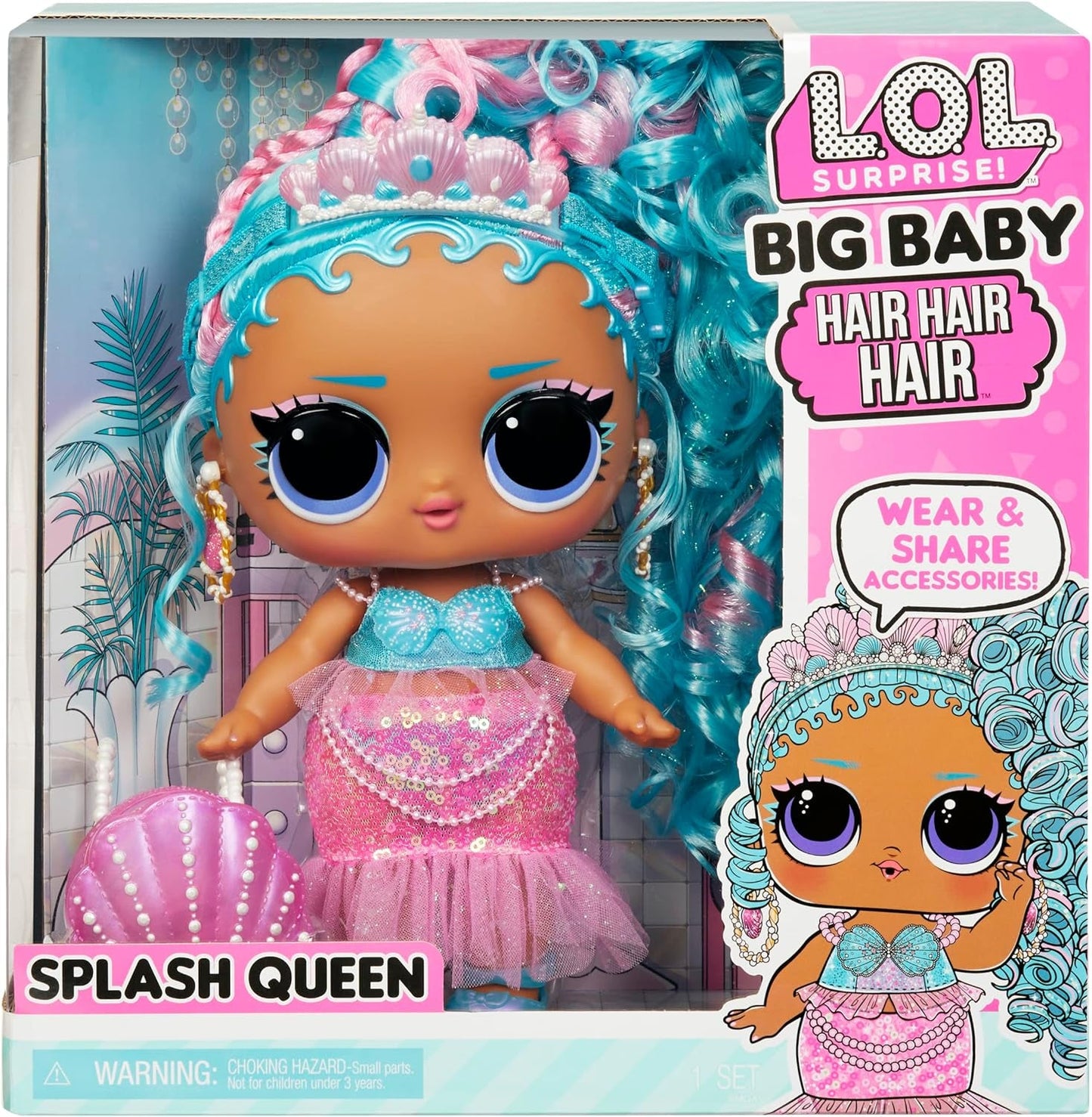 LOL. Verrassing! Big Baby Hair Hair Hair – SPLASH QUEEN – 27,94 cm große Puppe mit 14 maanden, Accessoires voor teilen en echt haar – voor kinderen en Sammler vanaf 4 jaar