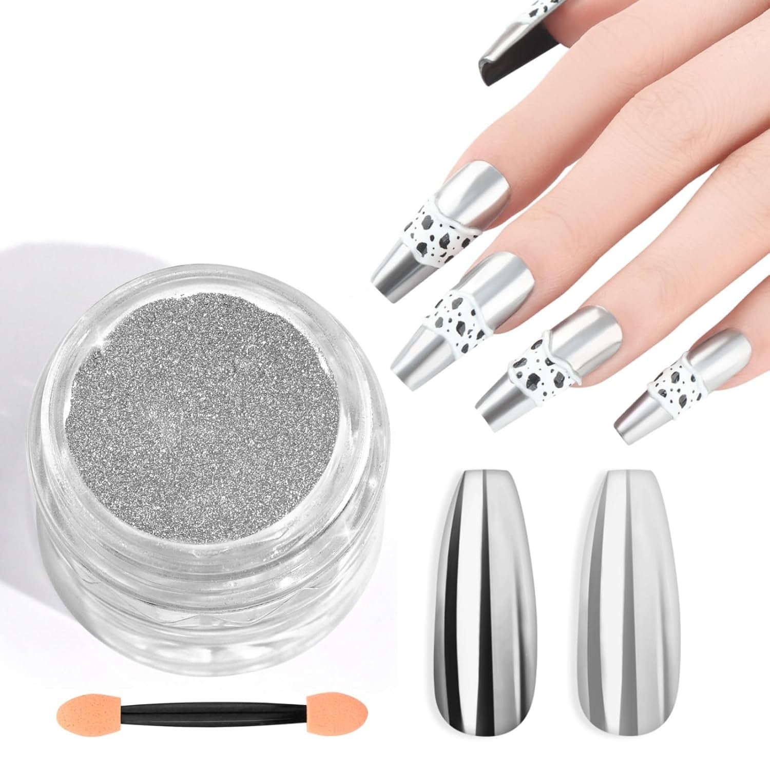 Saviland Chrome nagelpoederset - roze laser chroom nagelpoeder spiegeleffect laser nagelkunst, nagelglitter manicure decoratief poeder met sponssticks, nagelglitterpoeder nagelsalon