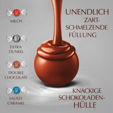 Lindt-chocolade | Diverse tassen LINDOR zilver | Zak van 1 kg | 80 smeltende melkchocoladebolletjes, 70%, gezouten karamel en dubbele chocoladesmaken | Chocoladegeschenk om te delen