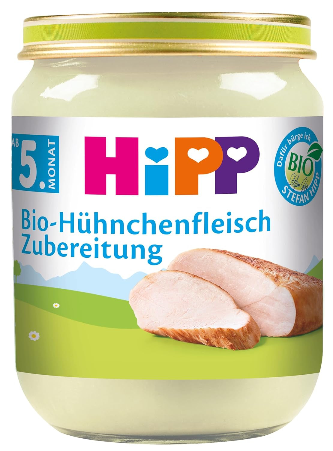 HiPP biologische kipbereiding (6 x 125 g), met biologische koolzaadolie, glutenvrij, zonder toegevoegd zout, beste biologische kwaliteit