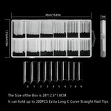 200 stuks valse nageltips, acryl kunstmatige nageltips, Franse valse nageltips, extra lange rechte vierkante duidelijke valse nageltips voor doe-het-zelf nagelsalons