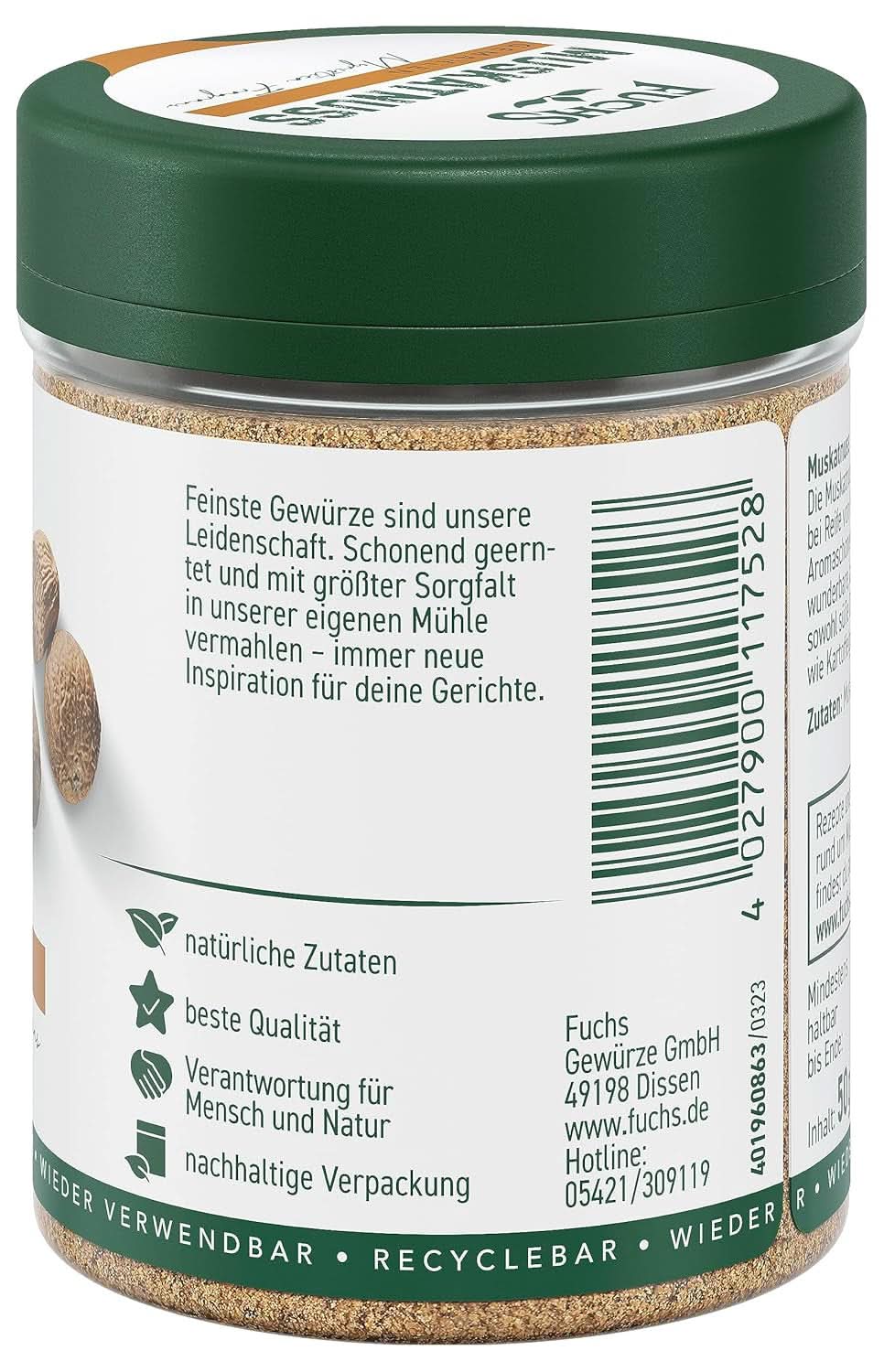Fuchs Gemalen nootmuskaat, 50 gram Specerijen Naty Shop