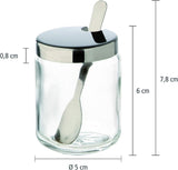 APS 40415 Mosterdpot, set van 2, elk Ø 5cm, H: 6cm, glas, RVS, incl. houder lepel en deksel