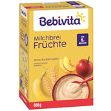 Melkpap met fruit (4x500g), vanaf 5 maanden, zonder toegevoegde suiker, met waardevolle mineralen en vitaminen, zeer vullend