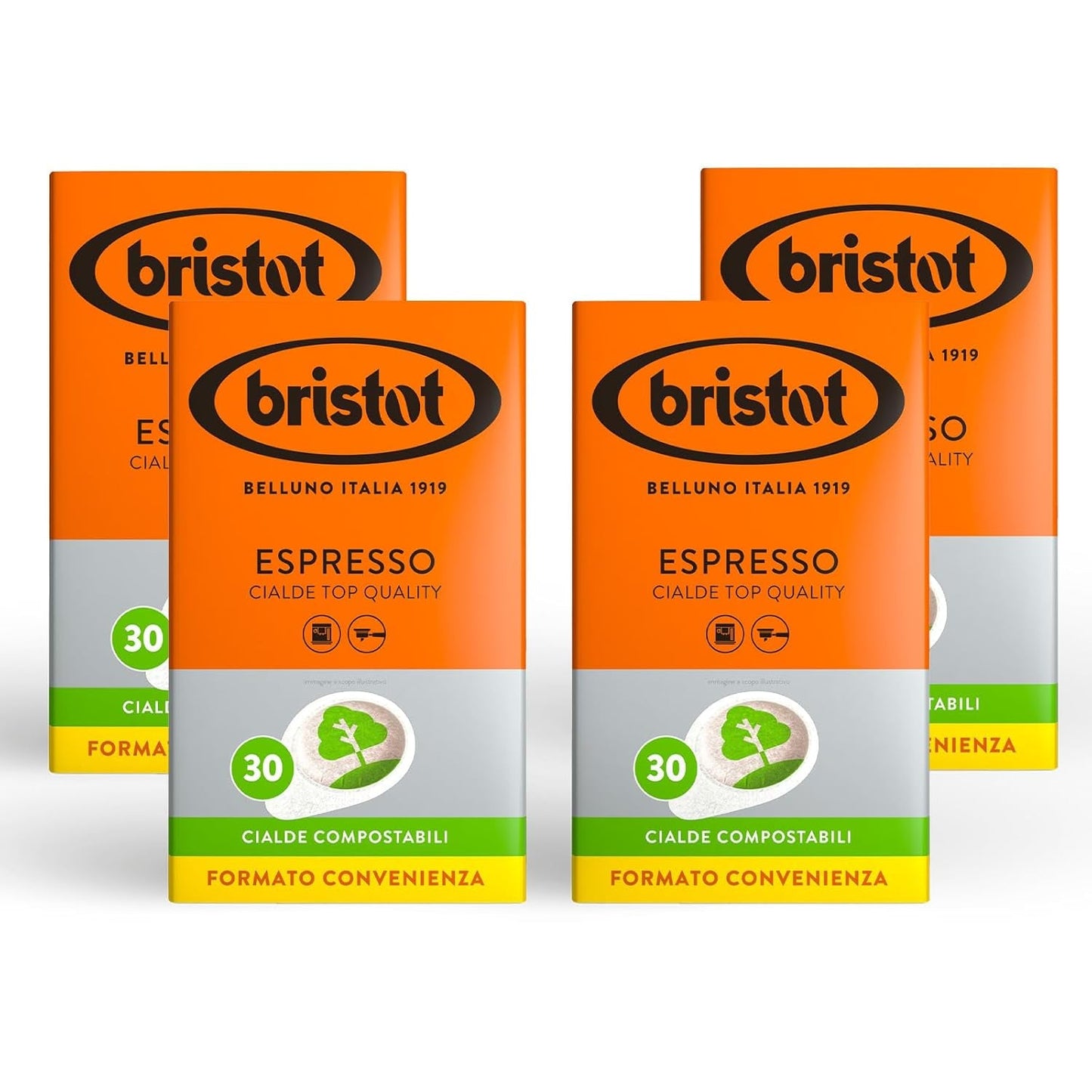 Bristot, 120 Espresso-Kaffeekapsel – een mengsel van Arabica-Kaffee uit Brasilien en Zentral-Amerika, met Noten von Zartbitterschocolade, Haselnuss en Caramell – 4 Packungen met je 30 Kapsel