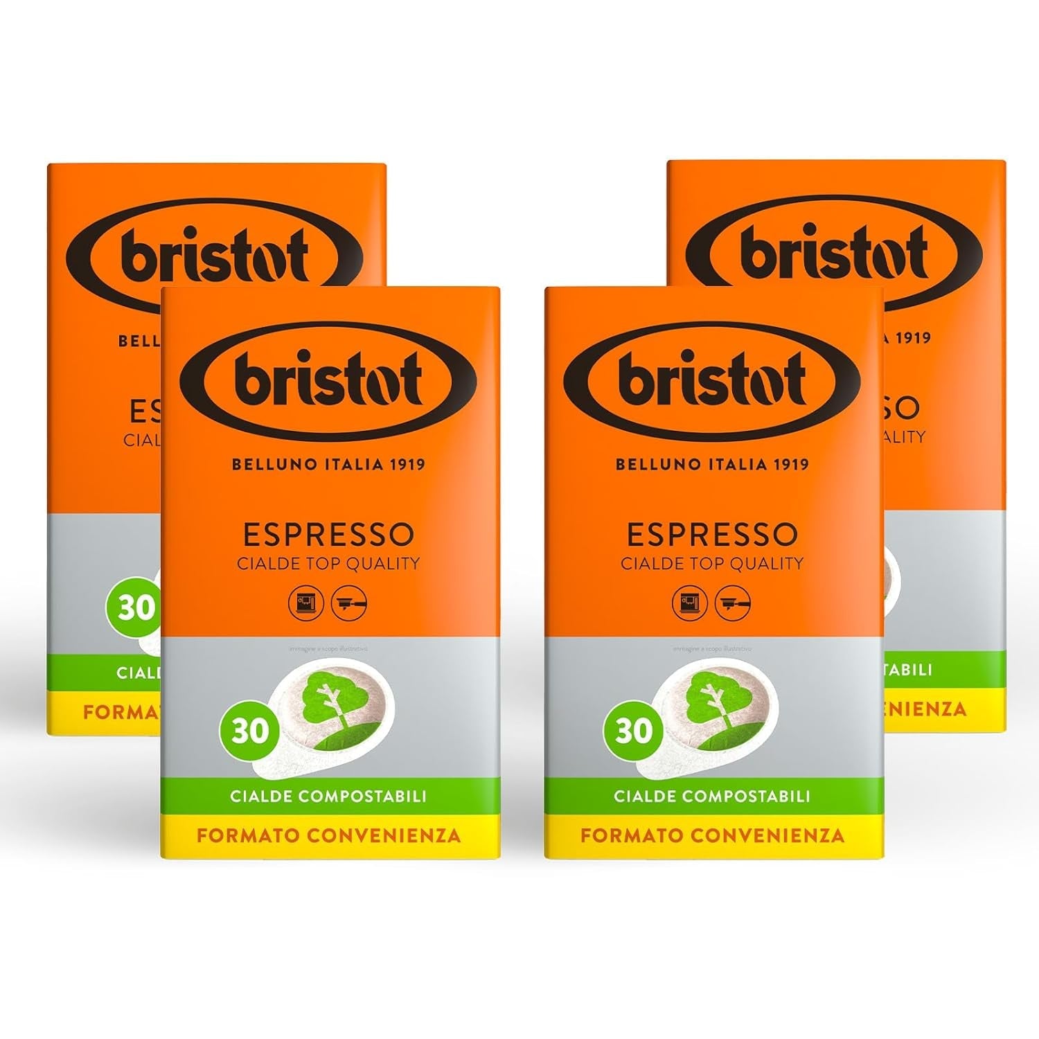 Bristot, 120 Espresso-Kaffeekapsel – een mengsel van Arabica-Kaffee uit Brasilien en Zentral-Amerika, met Noten von Zartbitterschocolade, Haselnuss en Caramell – 4 Packungen met je 30 Kapsel