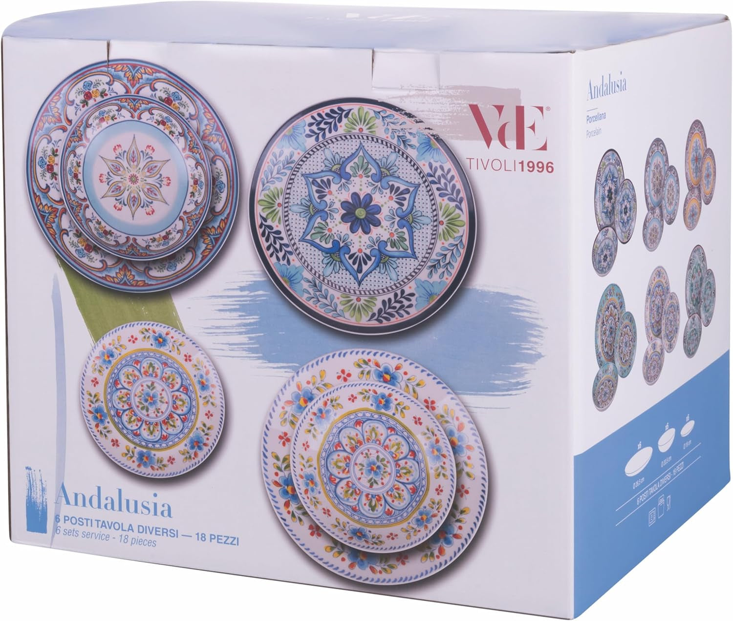 18-delig porseleinen servies, 6 verschillende bordensets, Andalusië
