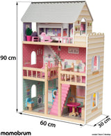 A405 LED-verlicht poppenhuis - 3 verdiepingen en meubelset - Houten speelhuis inclusief accessoires: keuken, badkamer, slaapkamer - Cadeau voor meisjes vanaf 3 jaar Poppenhuizen Naty Shop
