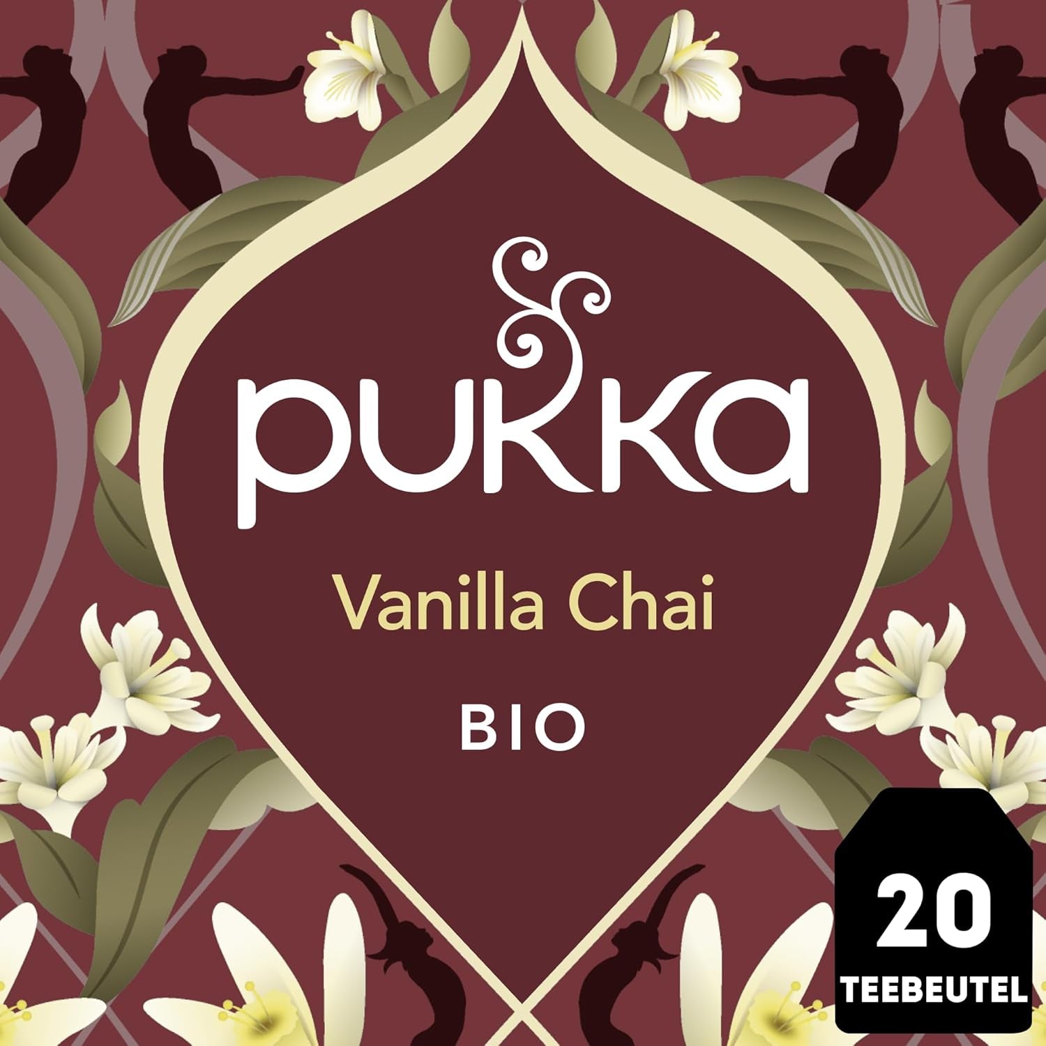 Pukka | Mix van biologische gearomatiseerde thee "Vanilla Chai" | Kaneel, gember en vanille | Thee voor een traktatie met natuurlijke zoetheid | Verpakking van 1 | 20 theezakjes