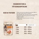 Shelma Natvoer voor katten met kalkoen in tomaten- en kruidensaus - Compleet graanvrij voer met hoog vleesgehalte - 28 x 85 g (2,38 kg)