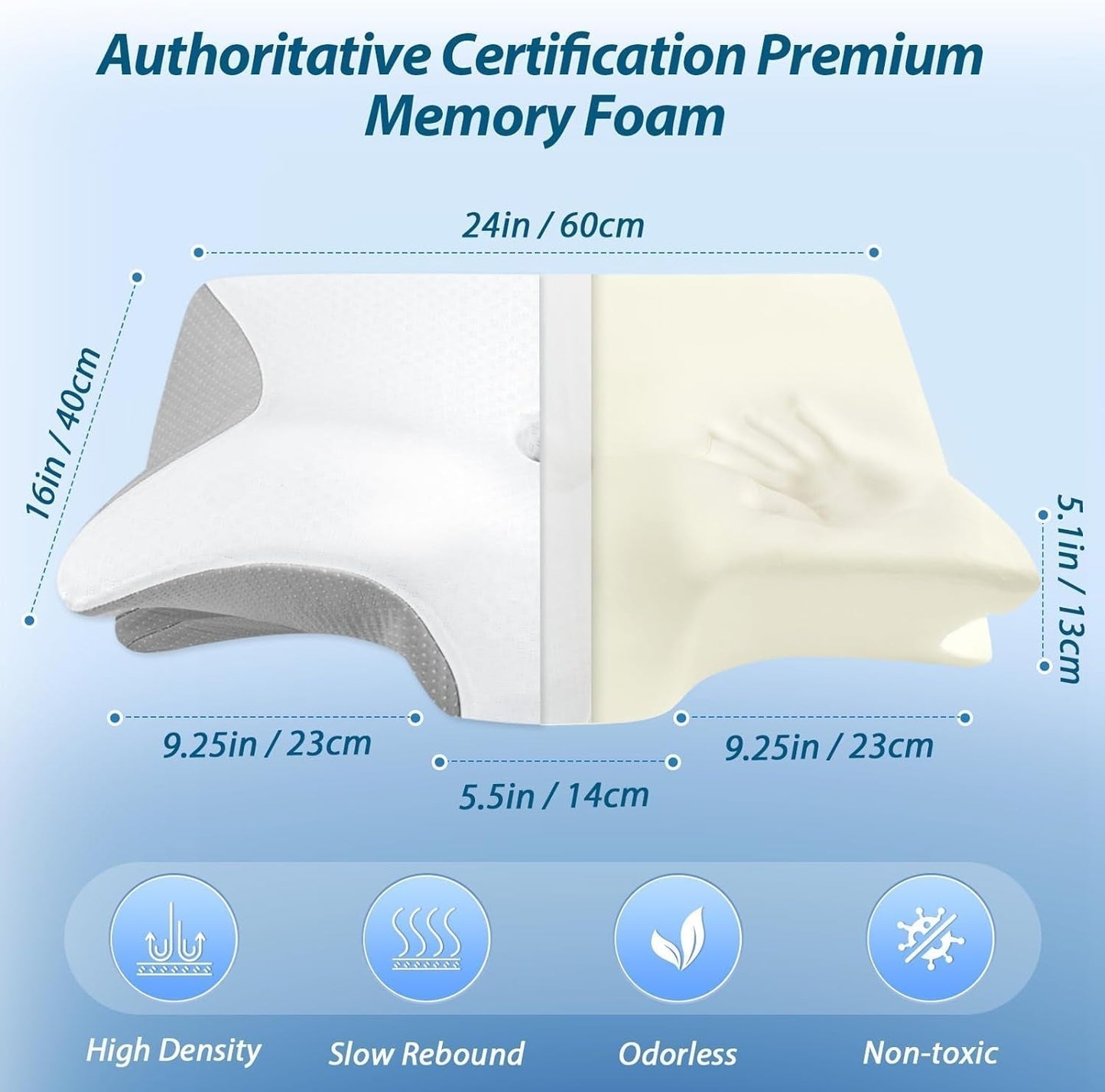 HOMCA Nekkussen Memory Foam Orthopedisch kussen 2 in 1 neksteunkussen met 3D-koelhoes Ergonomisch slaapkussen voor rug-, zij- en buikslapers Grijs 60X13/11X40cm Cervicale orthopedische kussens Naty Shop