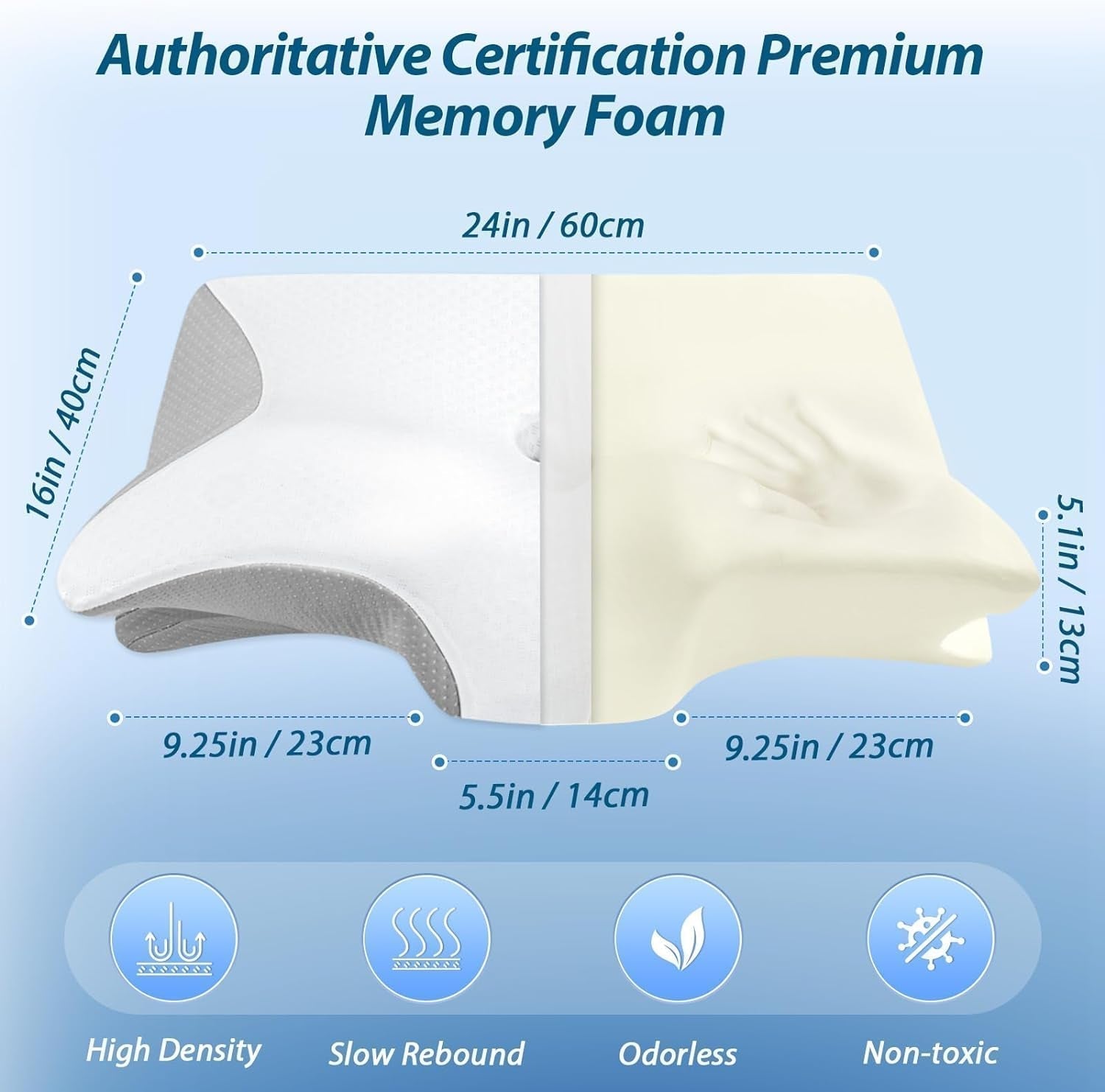 HOMCA Nekkussen Memory Foam Orthopedisch kussen 2 in 1 neksteunkussen met 3D-koelhoes Ergonomisch slaapkussen voor rug-, zij- en buikslapers Grijs 60X13/11X40cm Cervicale orthopedische kussens Naty Shop