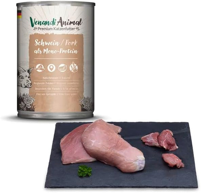 Venandi - Premium nat kattenvoer - varkensvlees als enkel eiwit, 6 x 400 g (pak van 6), graanvrij met extra vlees
