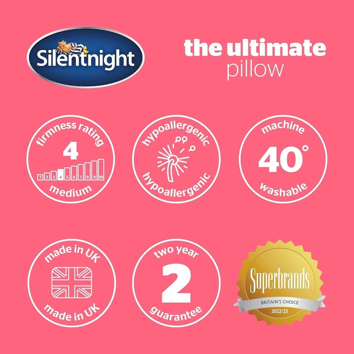 Silentnight Ultimate Kussen - Zacht en ondersteunend bedkussen met Pinsonic Soft Touch Luxe gewatteerde hoes, machinewasbaar en hypoallergeen voor rug- en zijslapers, 1 stuk Naty Shop standaardkussens