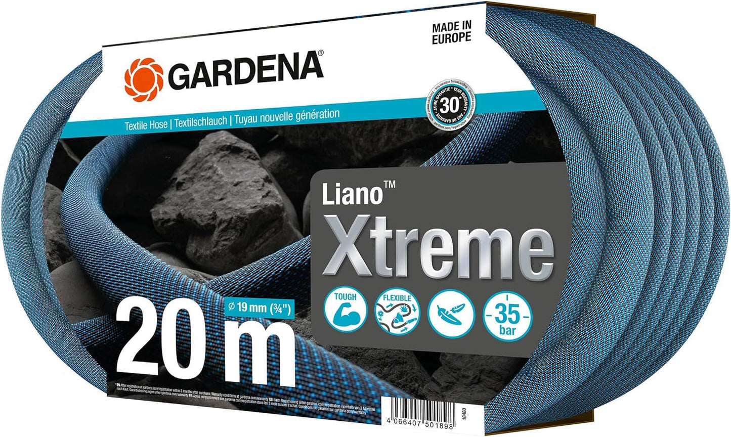 Gardena Liano Xtreme 3/4 inch set, 20m: Extreem robuuste textiel tuinslang met lichtgewicht, weerbestendige PVC binnenslang (18480-20)