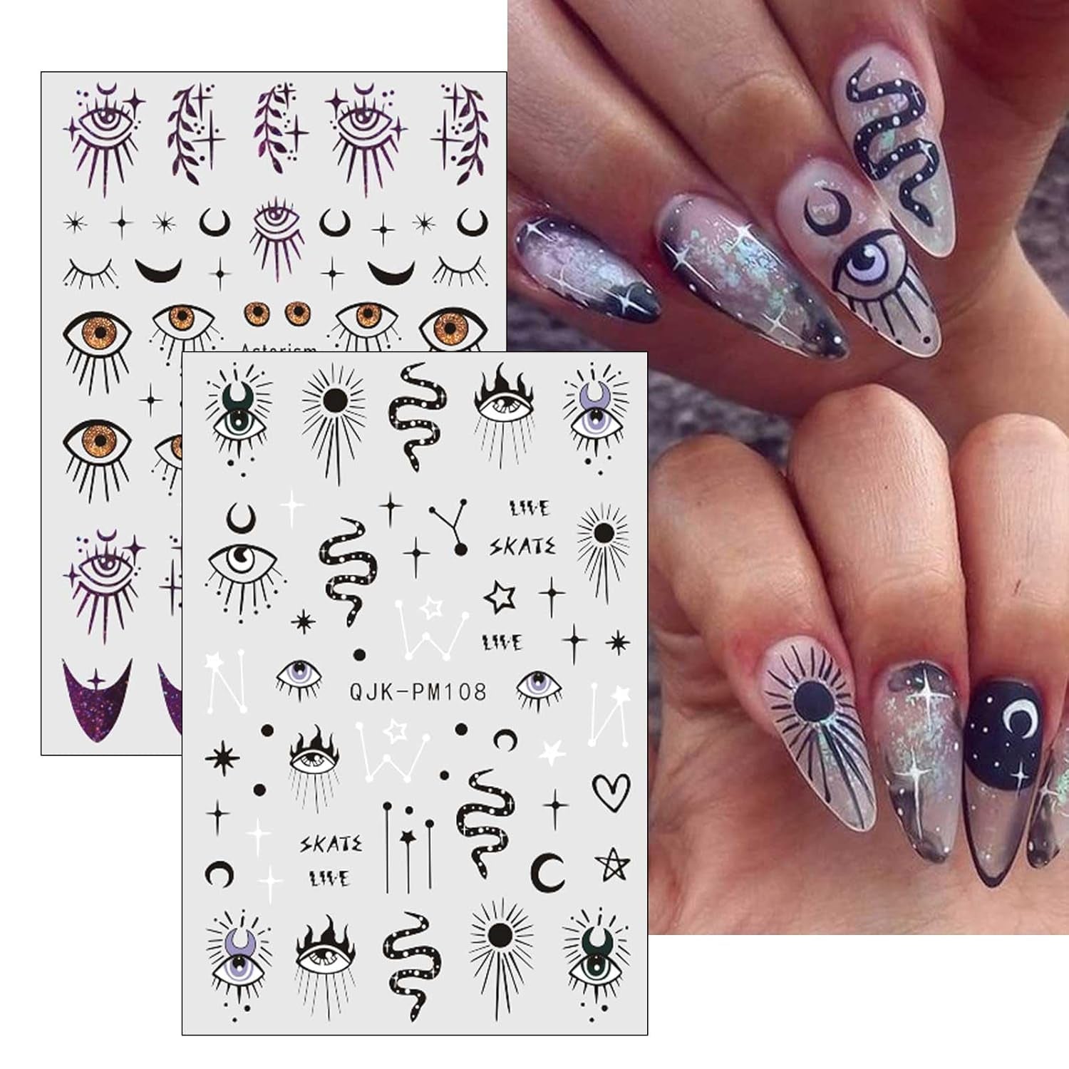 Jmeowio Nagelsticker Mond Stern Sonne 9 Blatt Nail Art Sticker Selbstklebend Nagelaufkleber Bunte Decoratie Nageldesign Zubehör