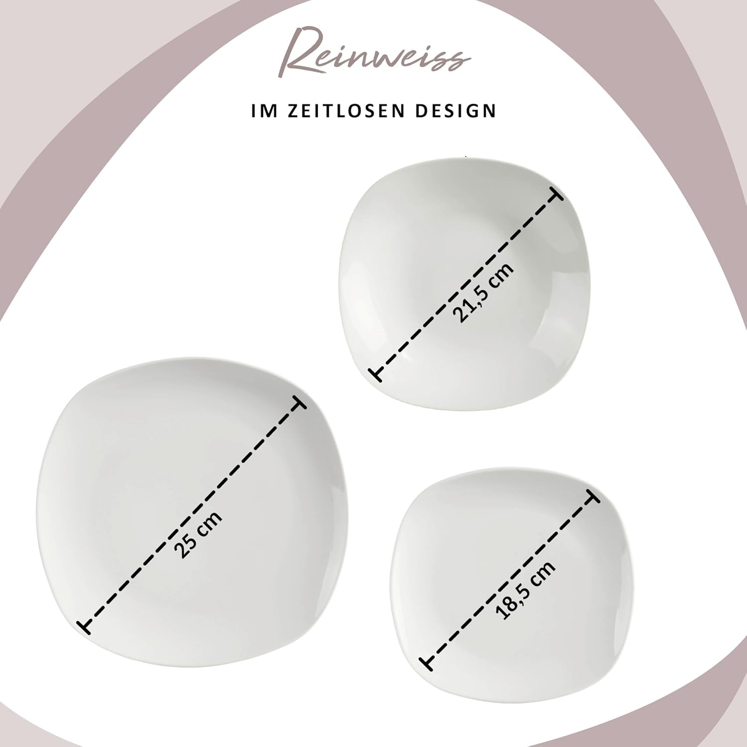 ZANGER | Witte Bilgola serviesset, 24-delige porseleinen serviesset voor 6 personen, vierkante borden, dinerborden | DE PREMIUM COLLECTIE
