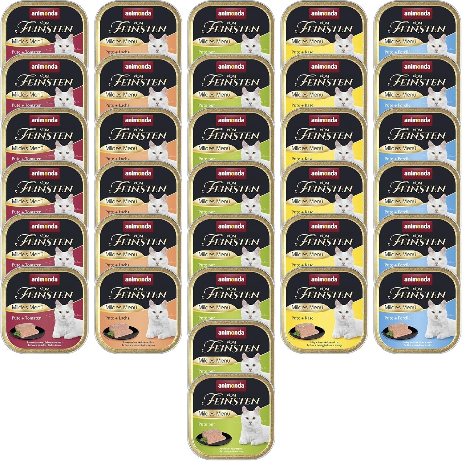 animonda vom Feinsten Mild Menu Mild Variety (32 x 100 g), graanvrij, suikervrij nat kattenvoer, licht verteerbaar voer met kalkoenvlees