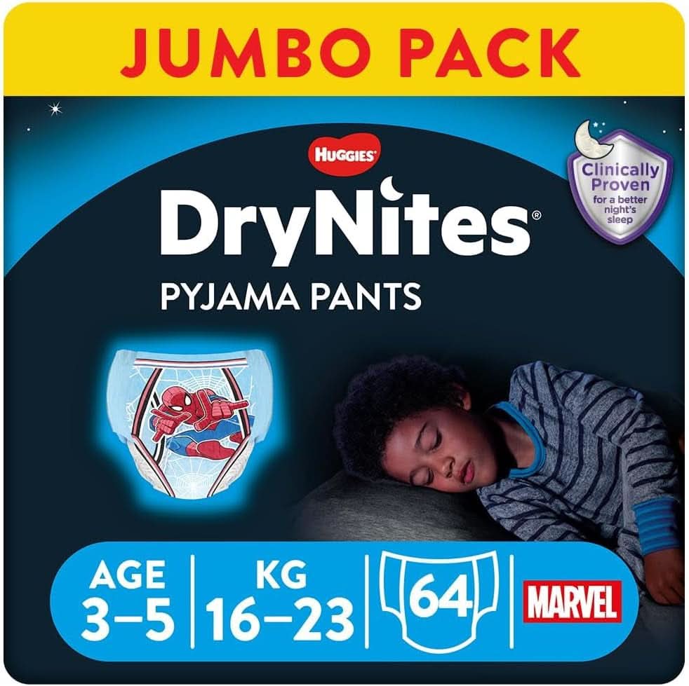 HUGGIES Drynites nachtluiers, voor jongens 4-7 jaar (17-30 kg), 30 stuks Naty Shop 64 stuks 64 stuks
