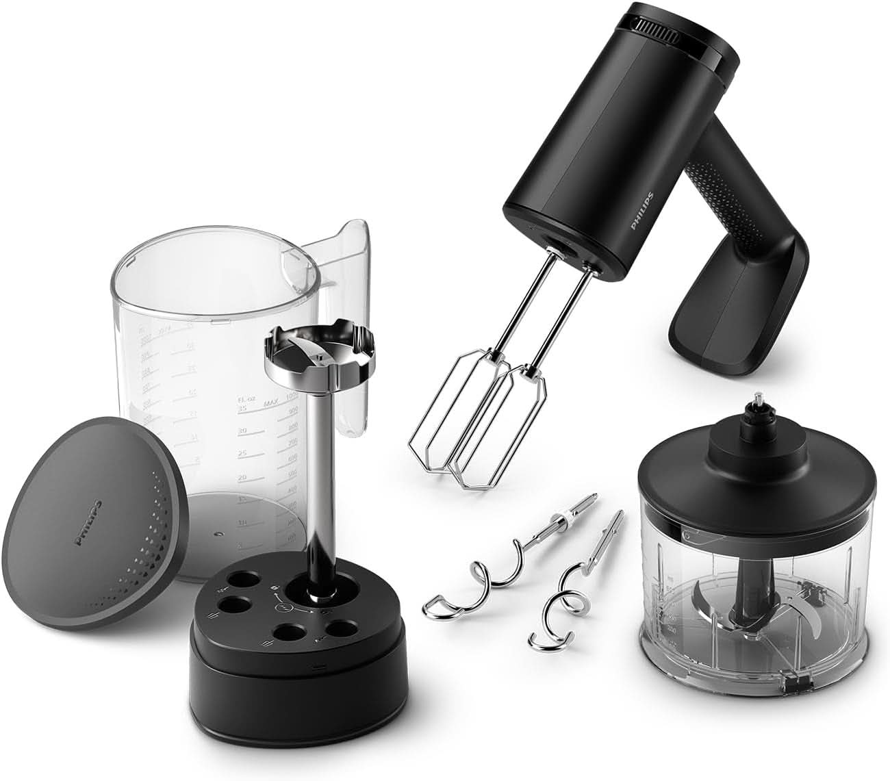 Philips Handmixer, 450 W, 5 Geschwindigkeiten plus Turbo, Weiß/Grau (HR3741/00) Keuken Naty Shop 3-In1 Handmixer, Pürierstab, Zerkleinerer