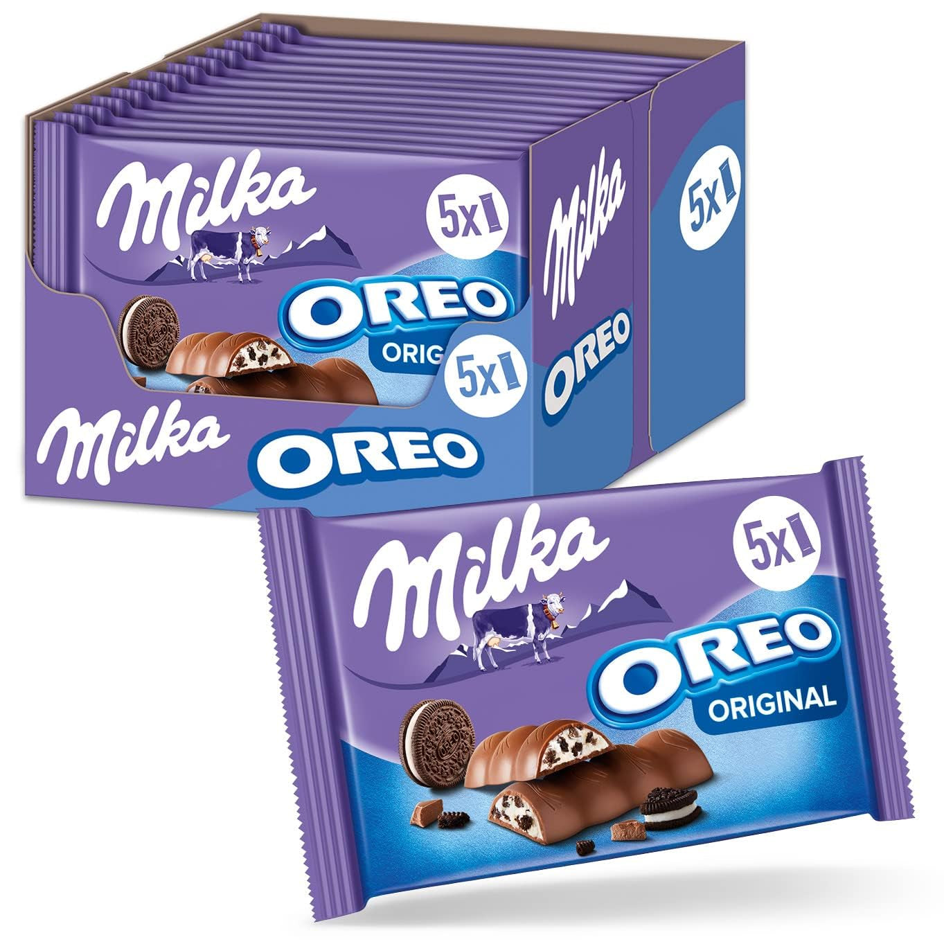 Milka & OREO repen – Alpenmelkchocolade met knapperige stukjes OREO koekjes in melkroom – 13 x 185g