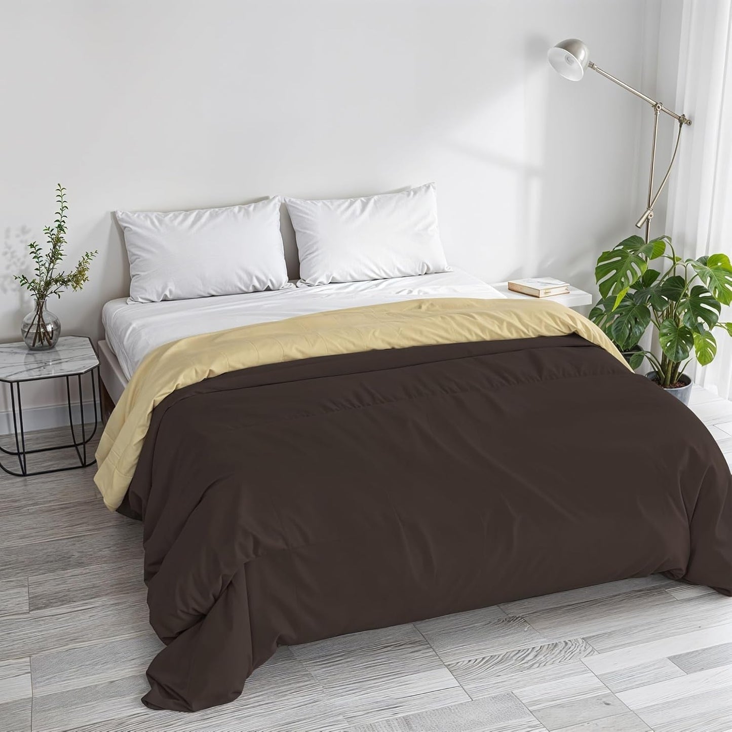 Basic winterdekbed, effen en gevoerd, donkergroen/crème, 200X245Cm Naty Shop dekbedden en dekbedden Bruin/crème 250X245Cm