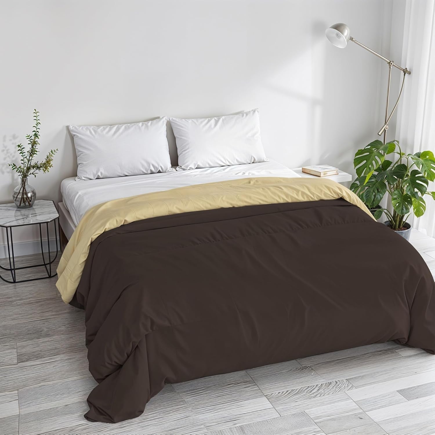 Basic winterdekbed, effen en gevoerd, donkergroen/crème, 200X245Cm Naty Shop dekbedden en dekbedden Bruin/crème 250X245Cm