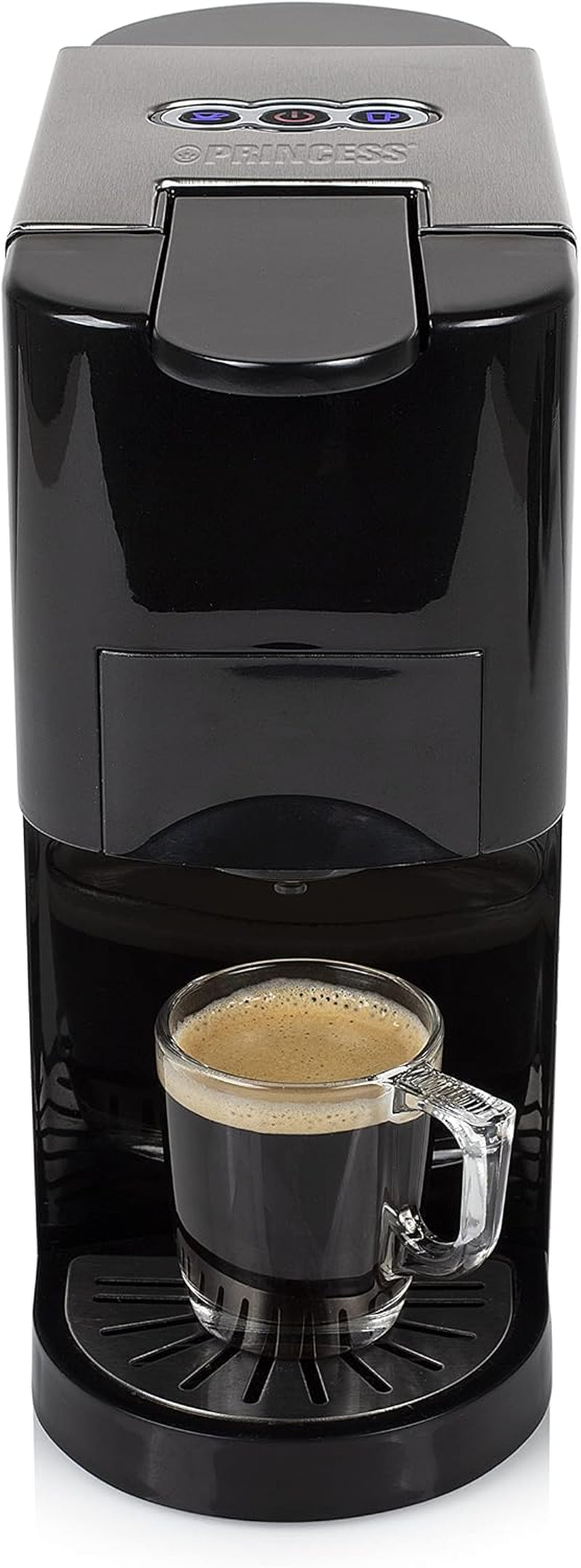 Princess 5-in-1 espressomachine met meerdere capsules - Compatibel met Nespresso, Dolce Gusto, Lavazza a Modo Mio en ESE Pads, 0,8 l capaciteit, 1450 W, zilver, zwart