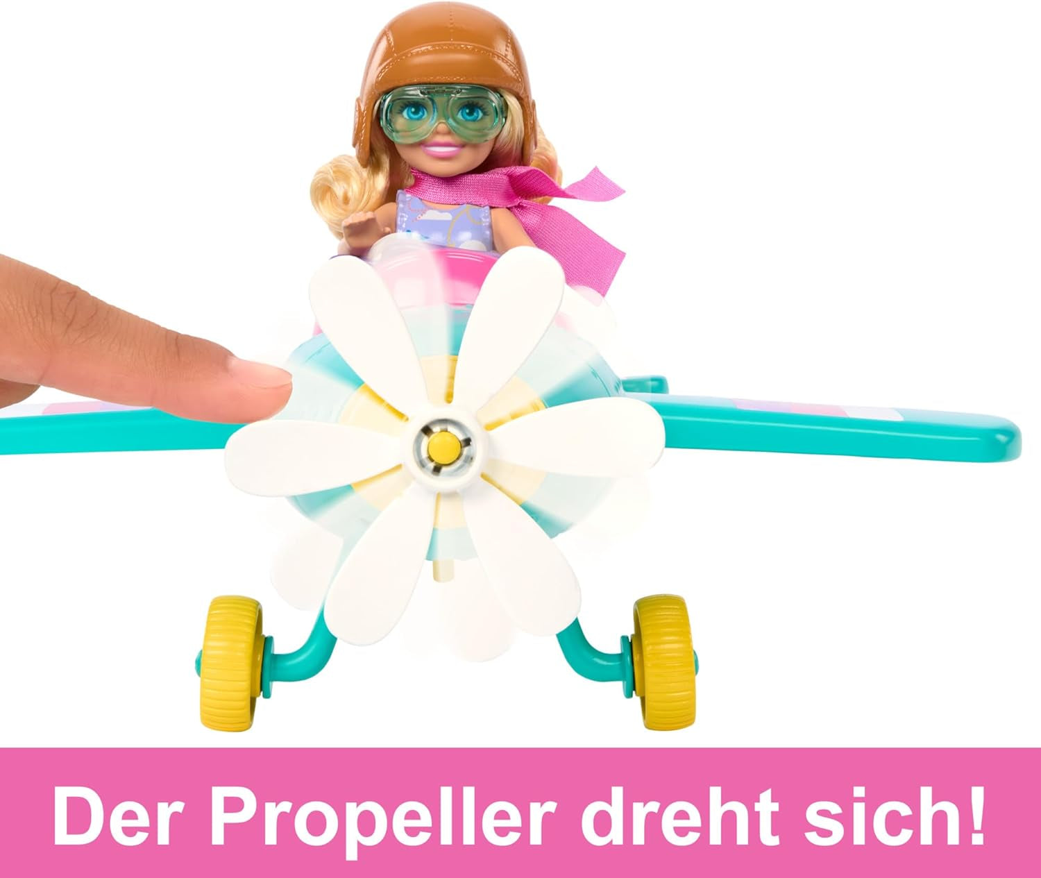 Barbie Chelsea vliegtuigpop en speelset - pilootpop, vliegtuig, handvat en verhaalaccessoires, wielen en propellers met bloemenpoot, leeftijd 3+, HTK38 Naty Shop-poppen