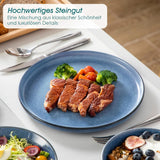 Steingut Geschirrset 6 Personen, vancasso ANYA Blau Teller Set Modern 24 teilig, Tafelservice mit Speiseteller, Suppenteller, Desserttellern, Schüsseln, Geschirr Set Spülmaschinen en Mikrowellenfest