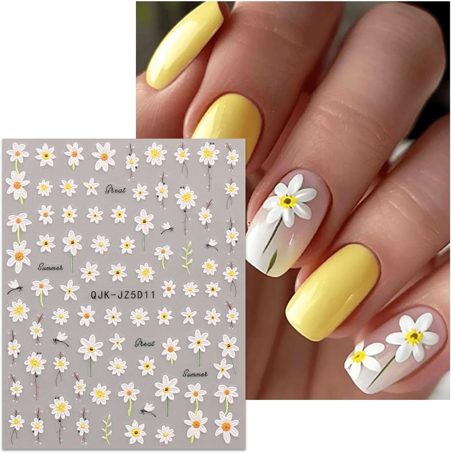 JMEOWIO 3D Nagelsticker Blumen Nail Art Sticker Selbstklebend Nagelaufkleber 5D Stereoskopisch Zomer Frühling Blumen Dekoration Nageldesign Zubehör 4 Blatt