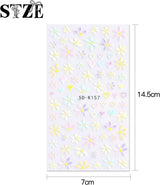 JMEOWIO 3D Nagelsticker Frühling Blumen 5 Blatt Nagelaufkleber 5D Stereoskopisch Selbstklebend Bunte Blüte Nail Art Sticker Decoratie Nageldesign Zubehör