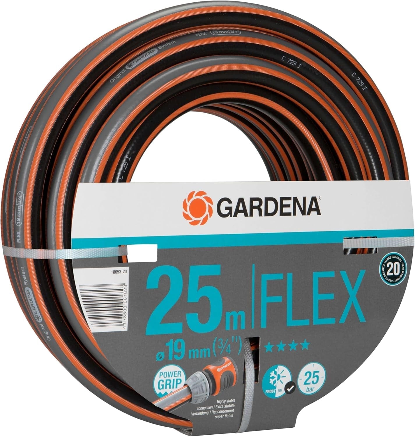 Gardena Comfort FLEX 19 mm (3/4 inch) slang, 25 m: Flexibele, maatvaste tuinslang met Power-Grip profiel, gemaakt van hoogwaardig spiraalmateriaal, 25 bar barstdruk, zonder systeemcomponenten (18053-20)