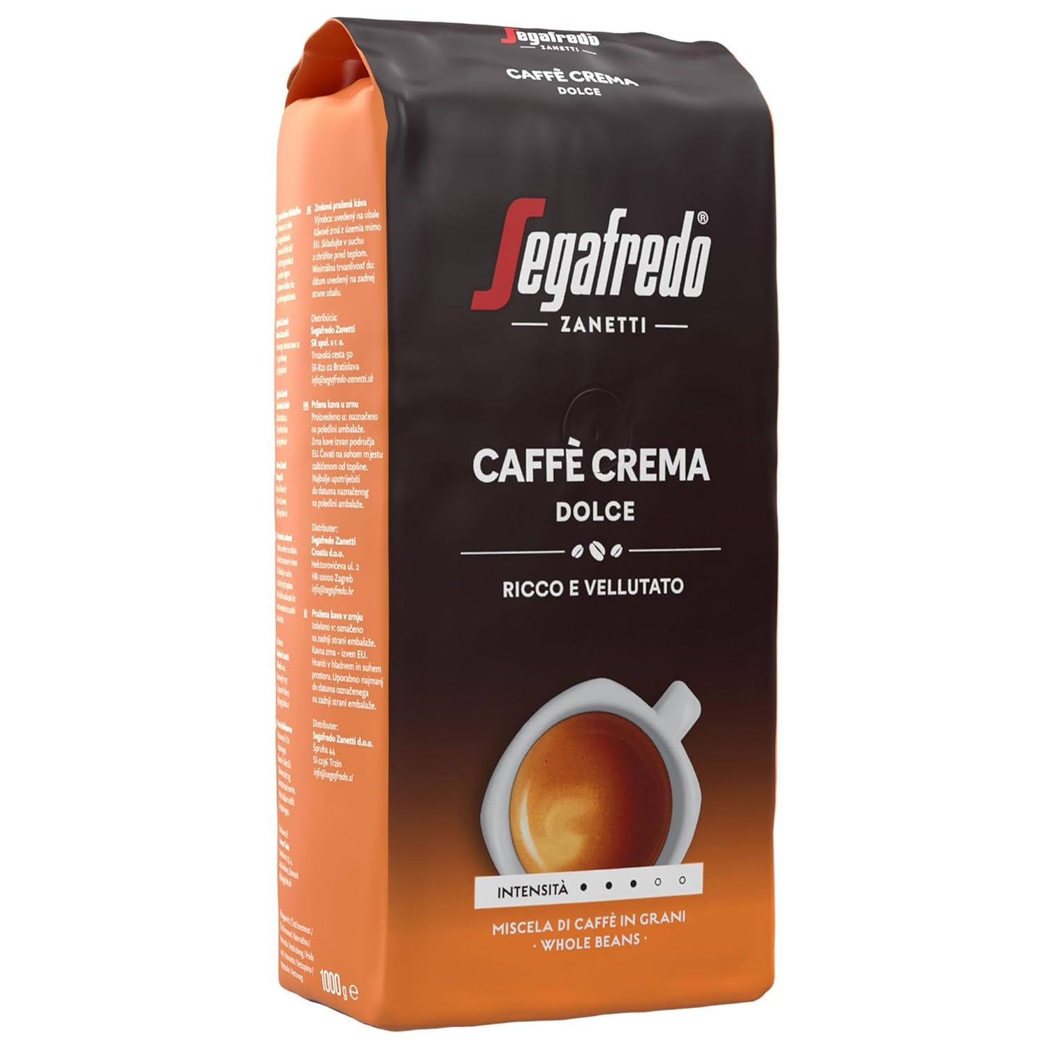 Segafredo Zanetti Caffè Crema Dolce - Hele bonen (pak van 1 kg) - Geschikt voor Caffè Crema - Licht tot medium gebrande koffiebonen met een milde en evenwichtige smaak (pak van 2)