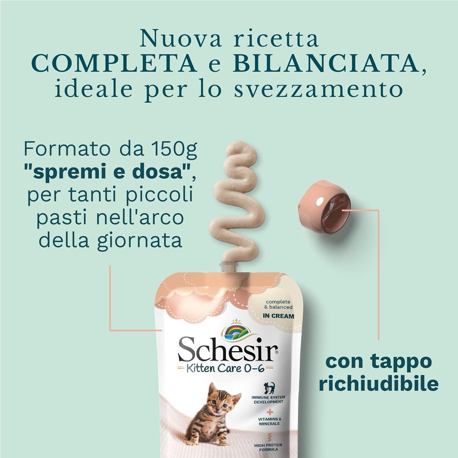 Natvoer voor kleine katten met kipcrème en kip - Natvoer voor kleine katten - Natvoer voor katten met kipcrème, graanvrij, rijk aan eiwitten, vitaminen en mineralen (20 zakjes x 150 g)
