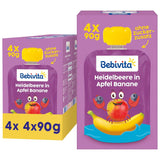 Bosbessen-, appel- en banaan-squeezable zakjes - 16 (4 verpakkingen, elk 4 x 90 g), geen toegevoegde suikers, glutenvrij, ideaal voor afhaalrestaurants en snacks voor onderweg