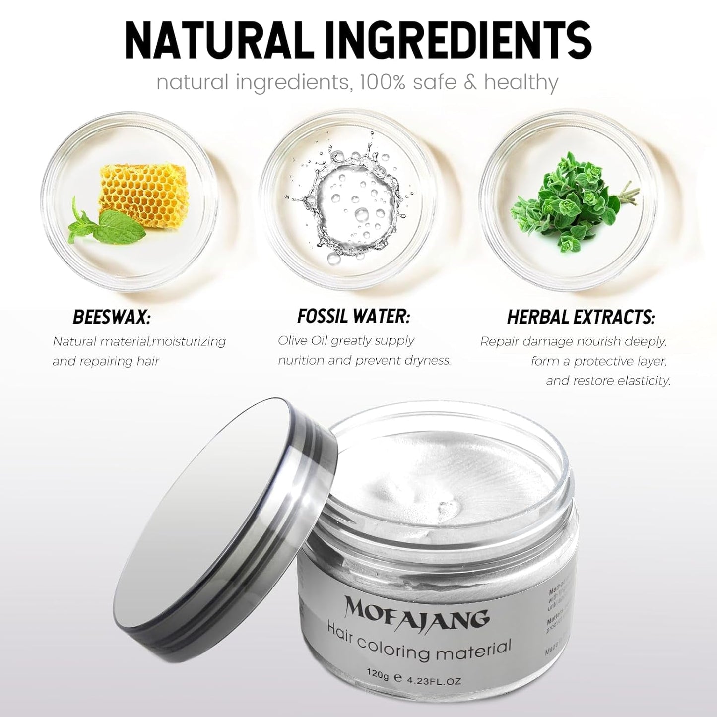 Tijdelijke haarkleur, styling haarkleur voor mannen vrouwen, natuurlijke haarpommade, haarverfwas voor feest, cosplay en Halloween, 4,23 oz (zilvergrijs) Naty Shop haarverf