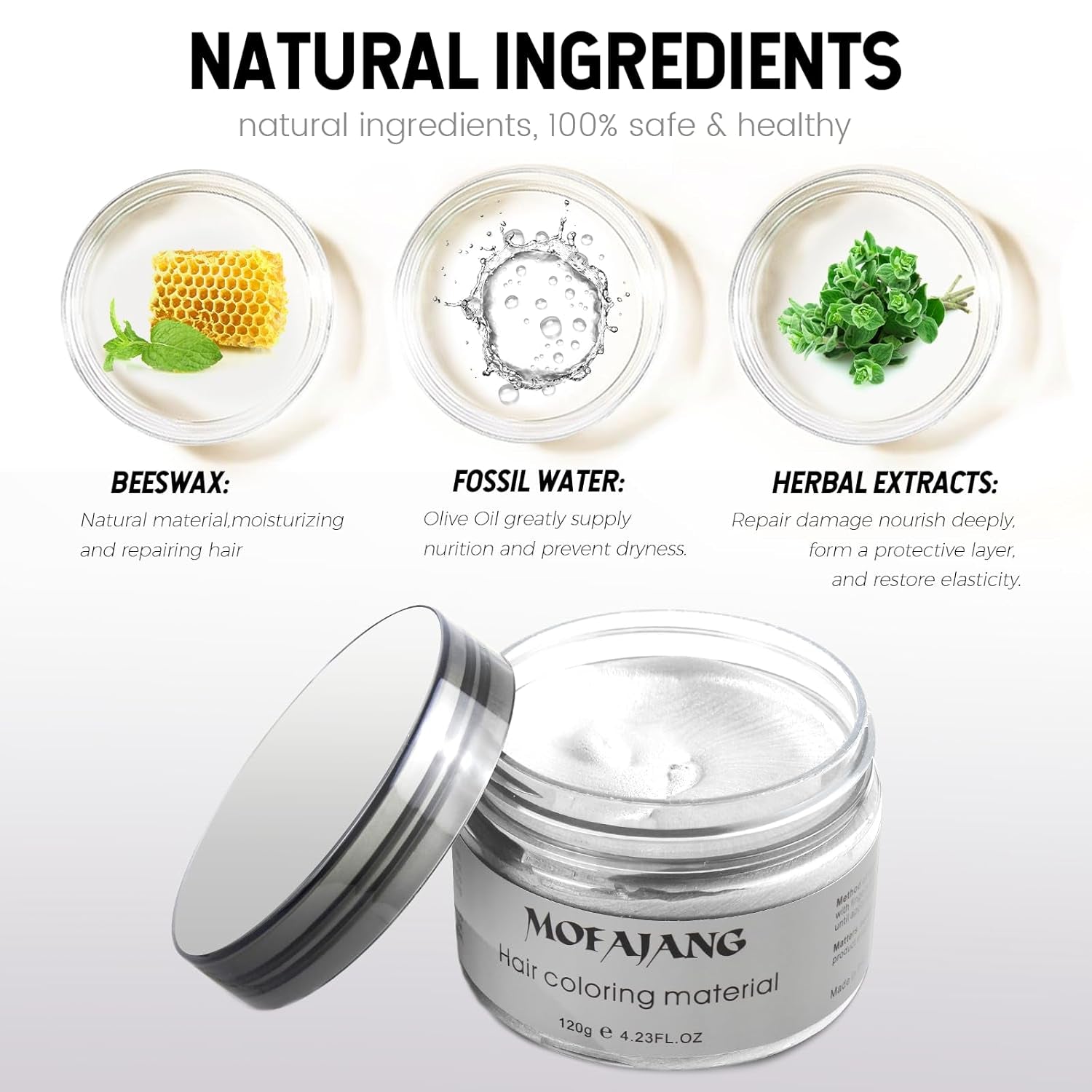 Tijdelijke haarkleur, styling haarkleur voor mannen vrouwen, natuurlijke haarpommade, haarverfwas voor feest, cosplay en Halloween, 4,23 oz (zilvergrijs) Naty Shop haarverf