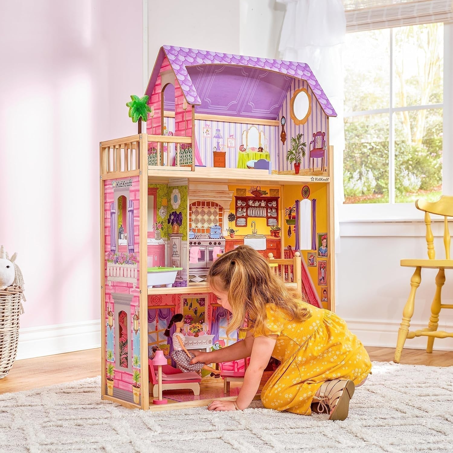 Kidkraft Kayla houten poppenhuis met meubels en accessoires, speelset met 3 niveaus voor poppen van 30 cm, speelgoed voor 3 jaar oud, 65092 - Exclusief op Amazon Dollhouses Naty Shop