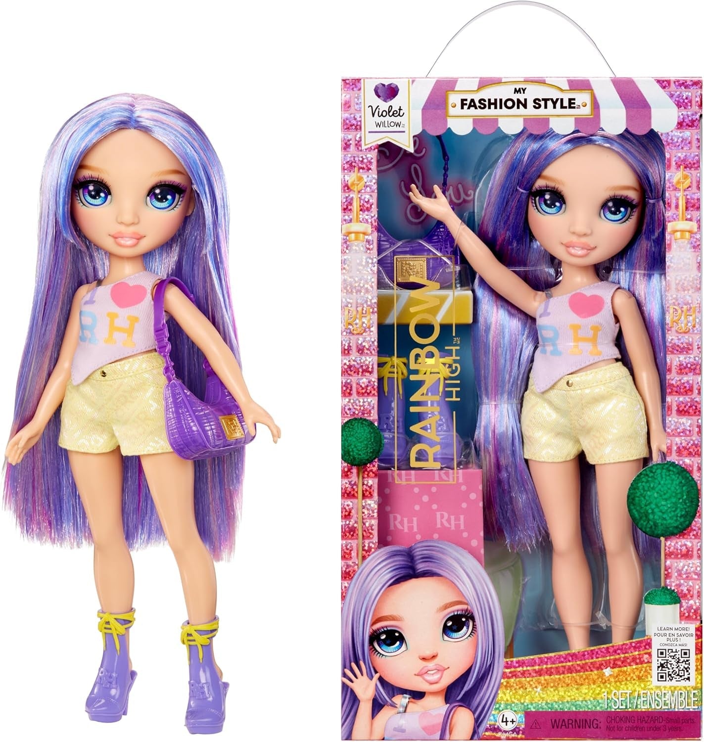 Rainbow High My Fashion Style Pop - Paars - 28 cm Paarse modepop met aantrekkelijke outfit en stijlvolle tas, om te spelen, poseren, verzamelen, voor kinderen van 4-12 jaar