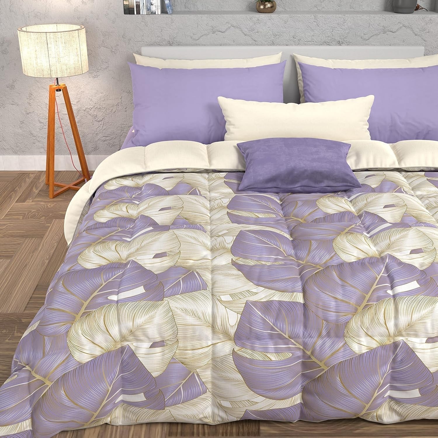 PETTI Artigiani Italiani - Winterquilt, Winterquilt, Eenvoudige quilt, Dubbelzijdig, Monocolor en digitaal printen, 100% hypoallergene microvezel, Made in Italy Dekbedden en quilts Naty Shop Tropisch paars Eenpersoonsbed