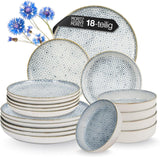 Moritz & Moritz ALHAMBRA serviesset voor 6, 18-delig, hoogwaardig porselein - modern blauw servies - onderhoudsvriendelijk set inclusief 6 dinerborden, 6 dessertborden en 6 kommen