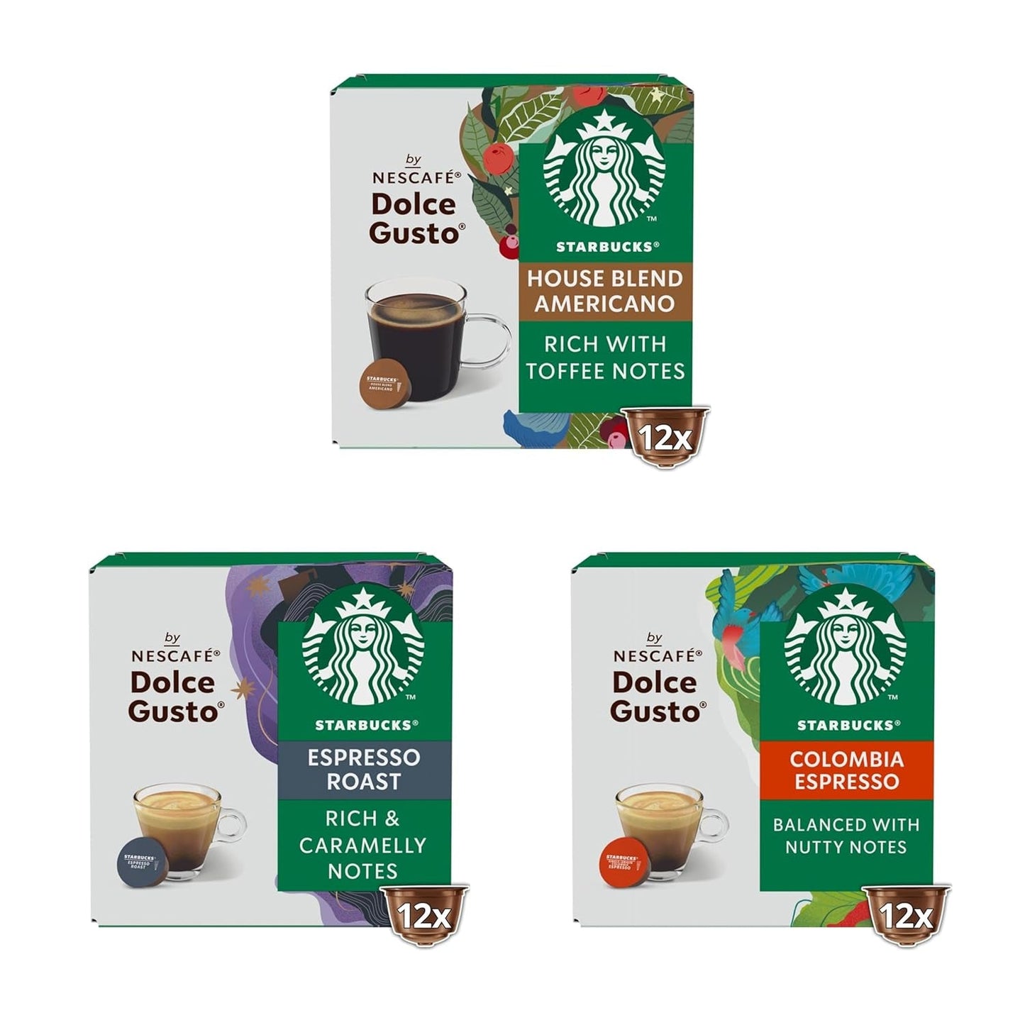 STARBUCKS Probierset, Espresso-Varianten van Nescafé Dolce Gusto Kaffeekapseln 6 x 12 (72 Kapseln) - Exclusief bij Amazon